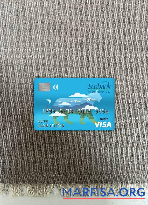 Blank Central African republic ecobank visa debit card photolook front template